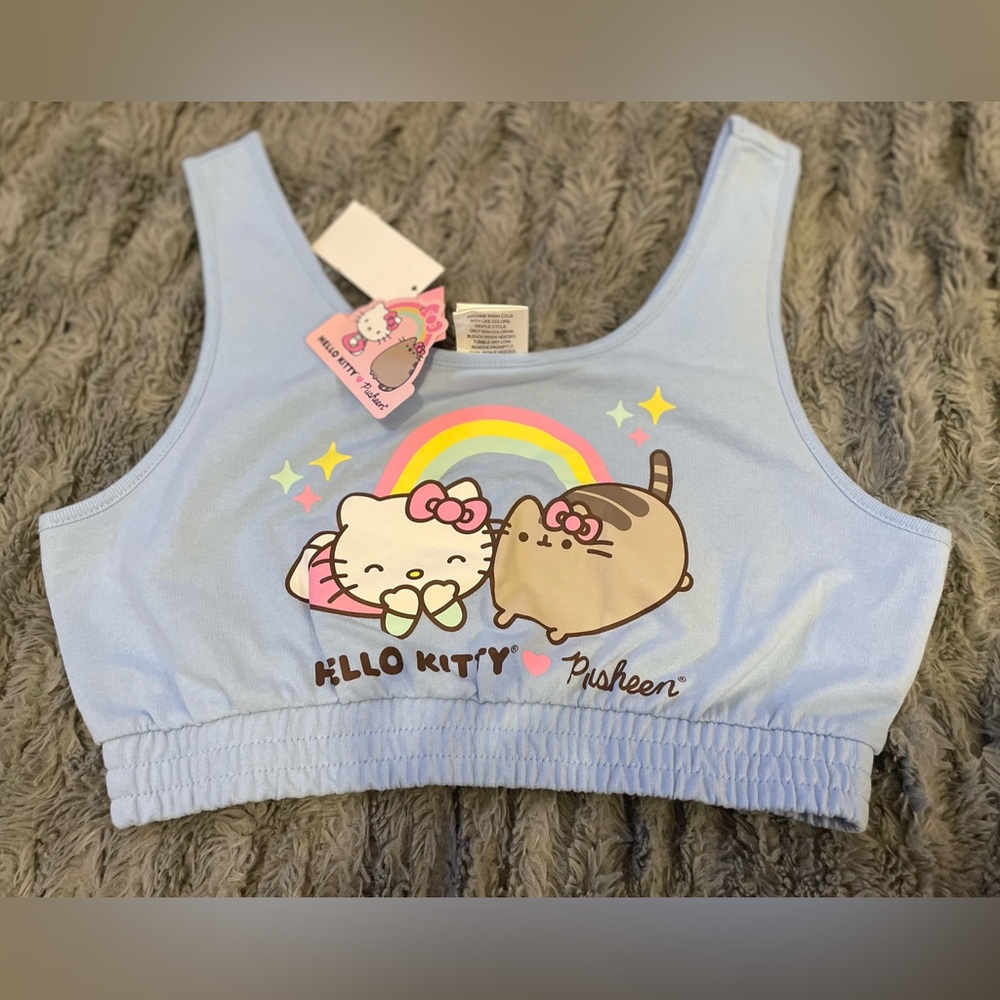 New with tags. Women’s size M, blue Hello Kitty x Pusheen sweatshirt crop top